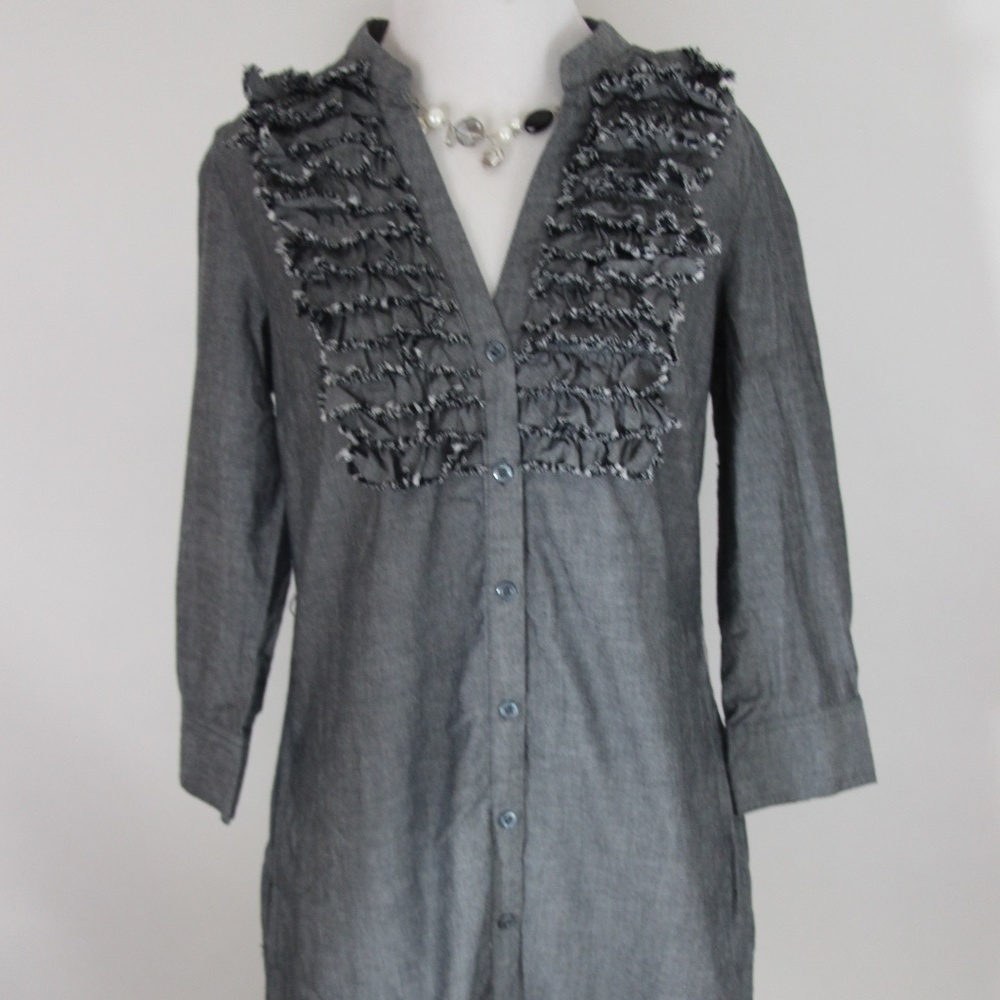 TRULLI Gray 3/4 Sleeve Button Front Shirt Dress